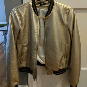 Gold fake leather bomber jacket